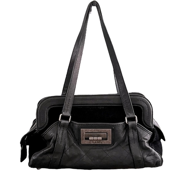 CHANEL Handbags - CHANEL Reissue Bowler Bag Black Caviar Leather Chenille Silver Hardware Large